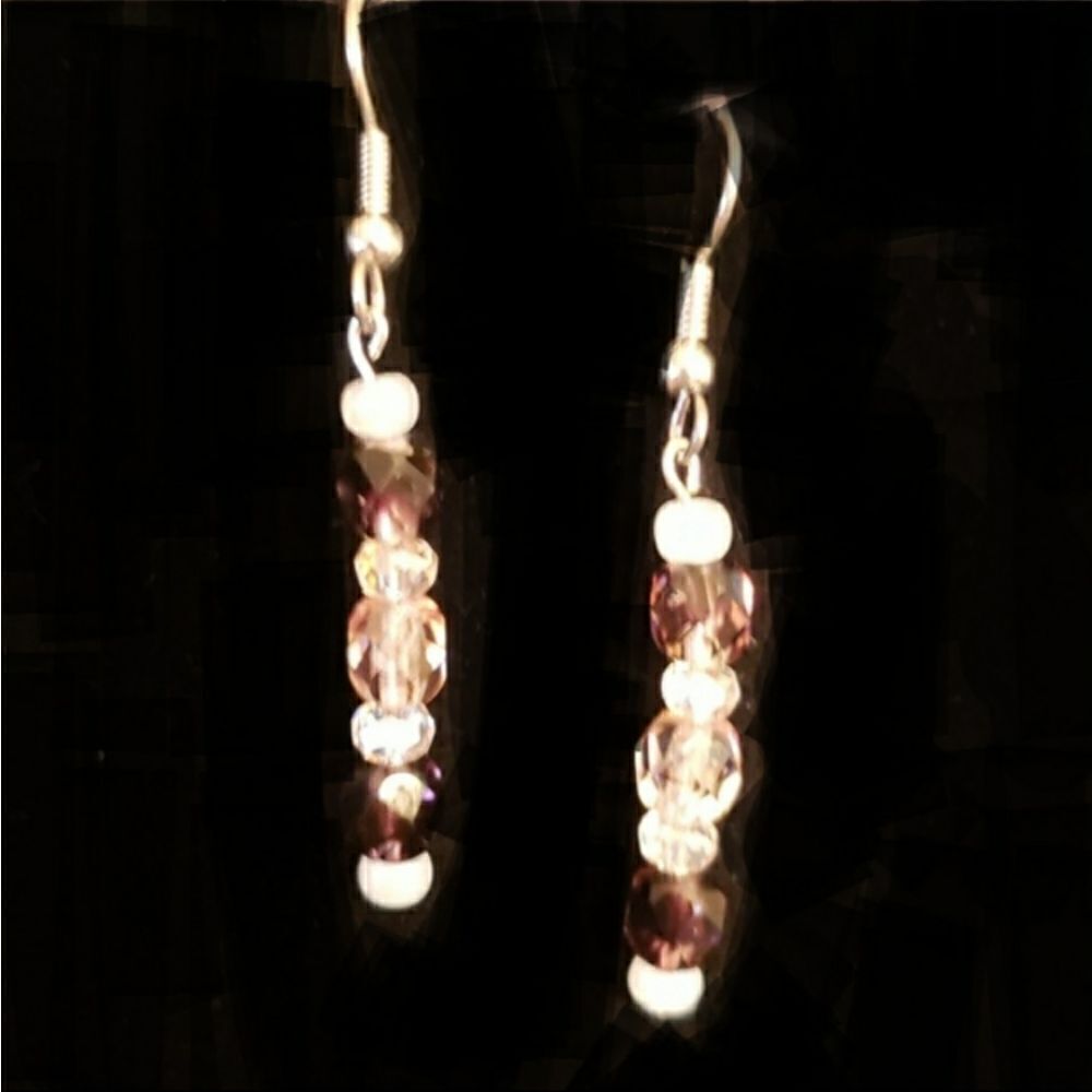 Beautiful Hand-Crafted Brown and White Drop Earrings - Picture 3 of 3